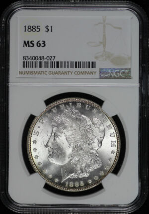 Obverse of this 1885 Morgan Dollar NGC MS-63