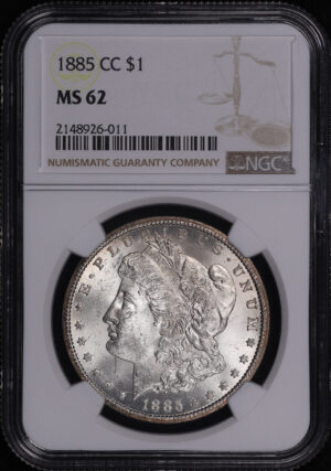 Obverse of this 1885-CC Morgan Dollar NGC MS-62
