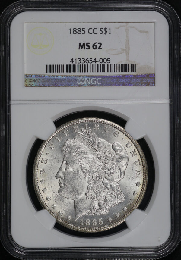 Obverse of this 1885-CC Morgan Dollar NGC MS-62