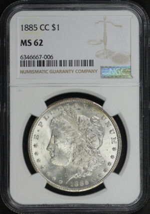 Obverse of this 1885-CC Morgan Dollar NGC MS-62