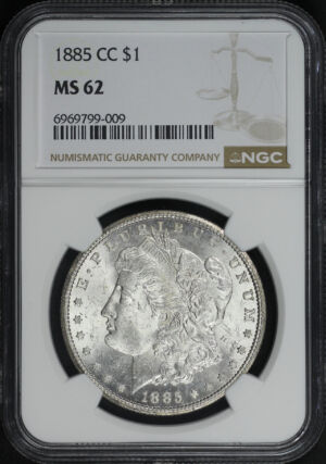 Obverse of this 1885-CC Morgan Dollar NGC MS-62