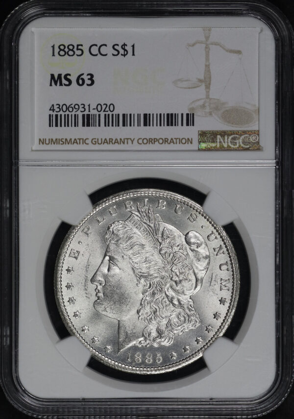 Obverse of this 1885-CC Morgan Dollar NGC MS-63