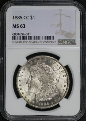 Obverse of this 1885-CC Morgan Dollar NGC MS-63
