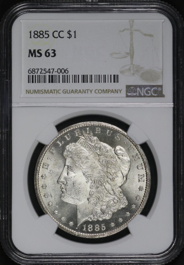 Obverse of this 1885-CC Morgan Dollar NGC MS-63