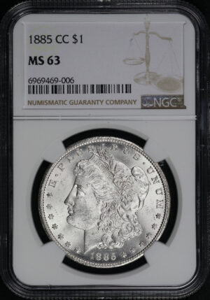 Obverse of this 1885-CC Morgan Dollar NGC MS-63
