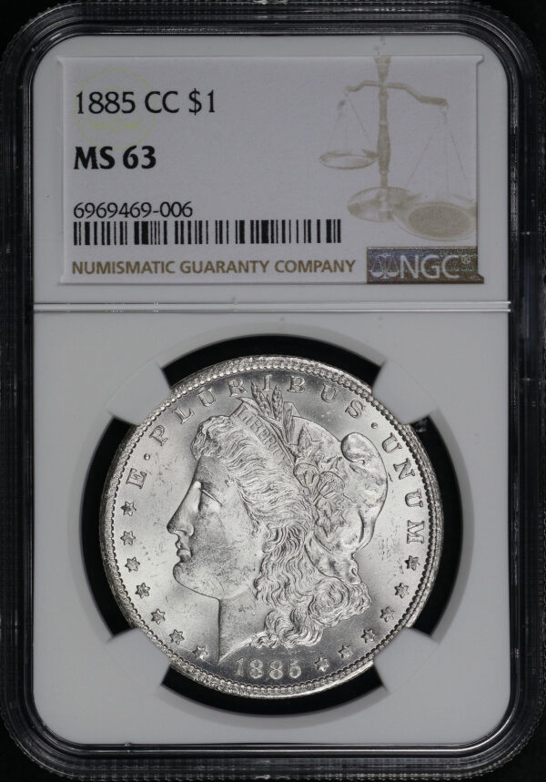 Obverse of this 1885-CC Morgan Dollar NGC MS-63