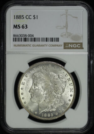 Obverse of this 1885-CC Morgan Dollar NGC MS-63