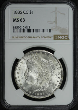 Obverse of this 1885-CC Morgan Dollar NGC MS-63