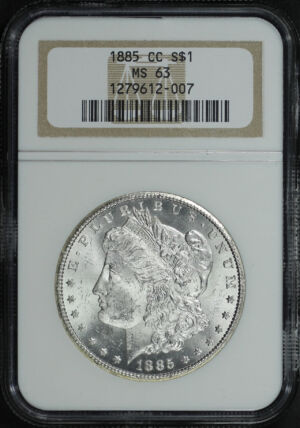 Obverse of this 1885-CC Morgan Dollar NGC MS-63