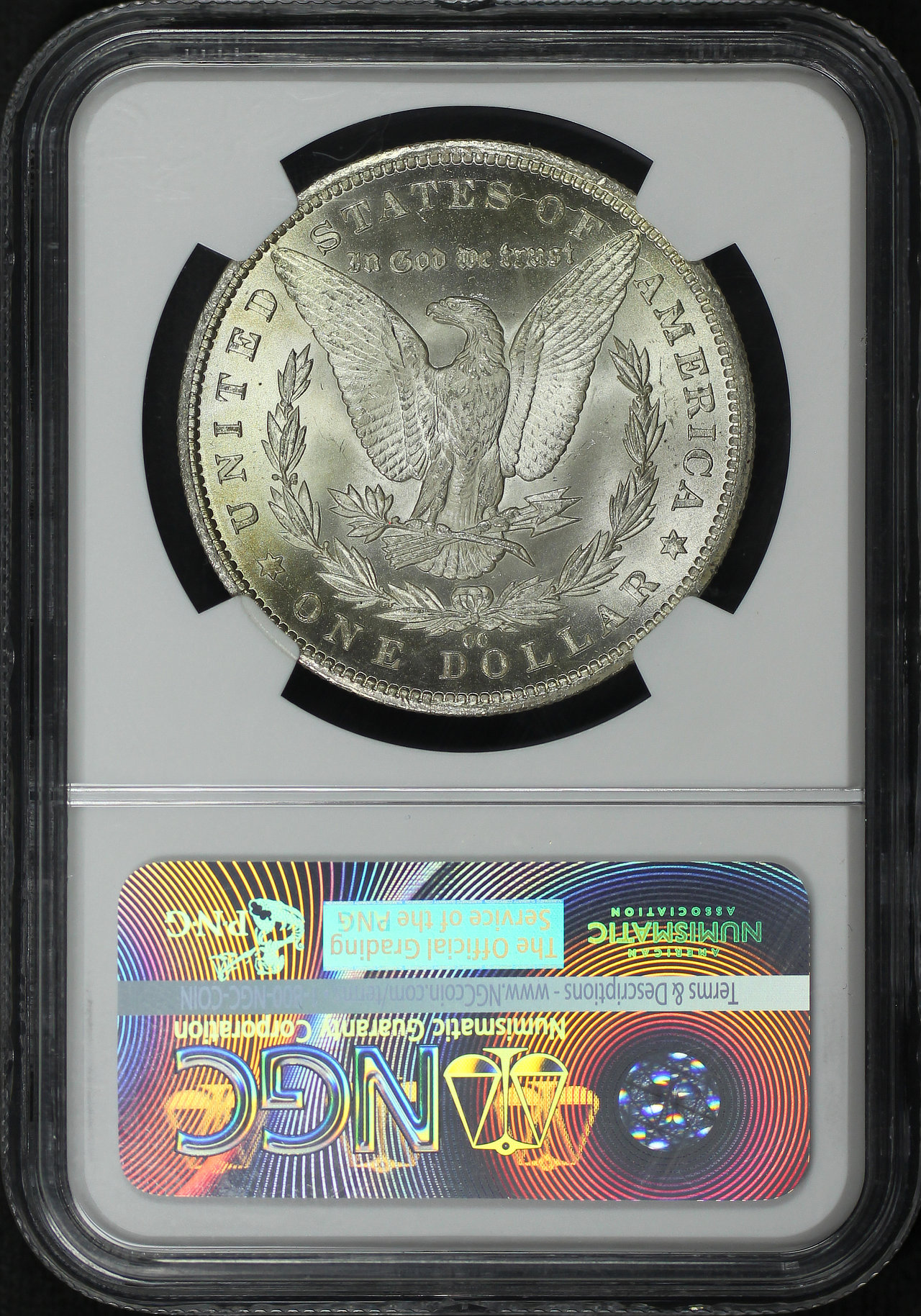 Reverse of this 1885-CC Morgan Dollar NGC MS-64 Las Vegas Vault Collection Label