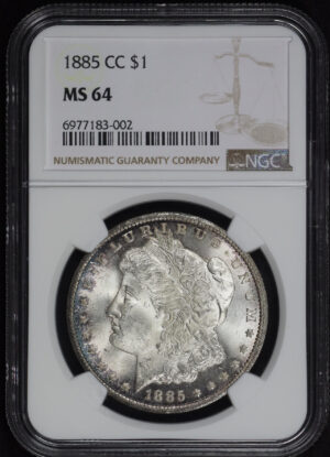 Obverse of this 1885-CC Morgan Dollar NGC MS-64