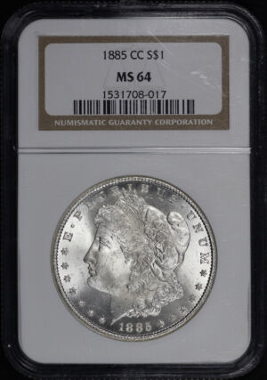 Obverse of this 1885-CC Morgan Dollar NGC MS-64