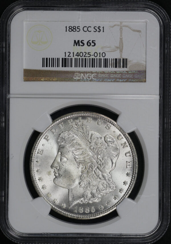 Obverse of this 1885-CC Morgan Dollar NGC MS-65