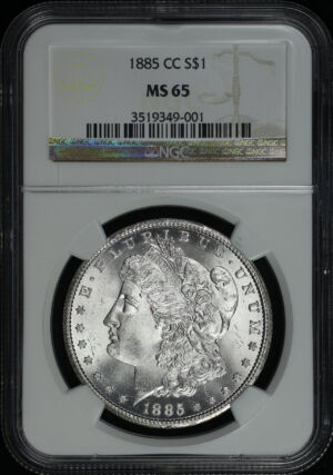 Obverse of this 1885-CC Morgan Dollar NGC MS-65