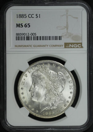 Obverse of this 1885-CC Morgan Dollar NGC MS-65