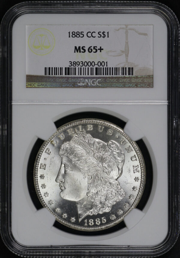 Obverse of this 1885-CC Morgan Dollar NGC MS-65+