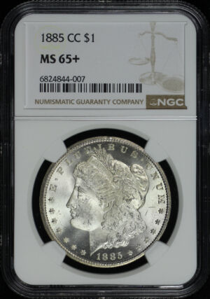 Obverse of this 1885-CC Morgan Dollar NGC MS-65+