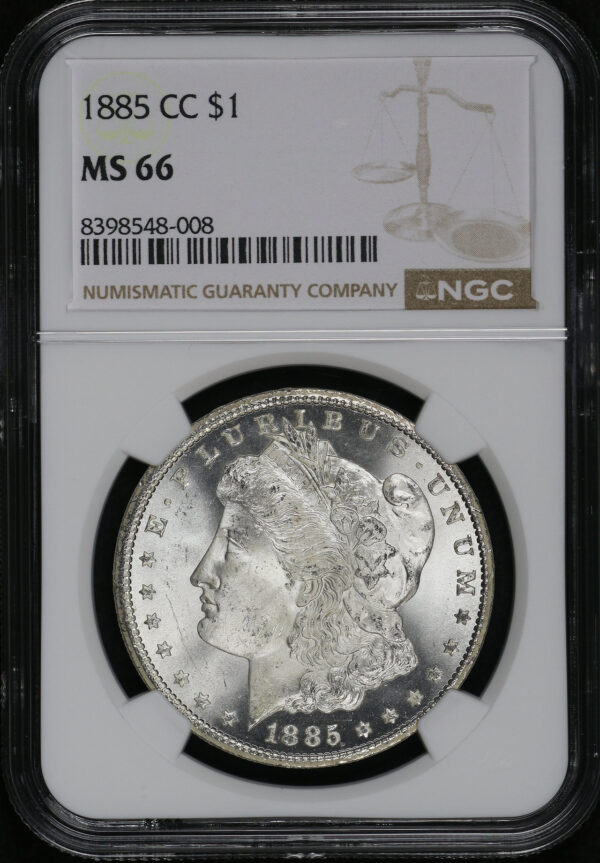 Obverse of this 1885-CC Morgan Dollar NGC MS-66