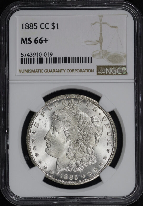 Obverse of this 1885-CC Morgan Dollar NGC MS-66+