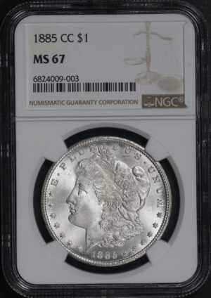 Obverse of this 1885-CC Morgan Dollar NGC MS-67