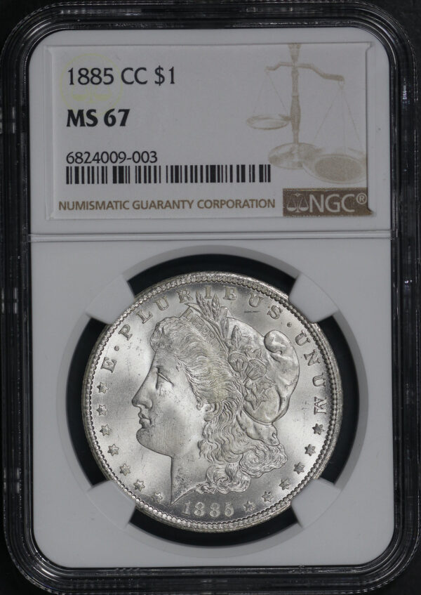 Obverse of this 1885-CC Morgan Dollar NGC MS-67