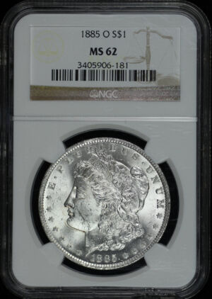 Obverse of this 1885-O Morgan Dollar NGC MS-62