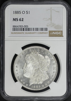 Obverse of this 1885-O Morgan Dollar NGC MS-62