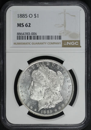 Obverse of this 1885-O Morgan Dollar NGC MS-62