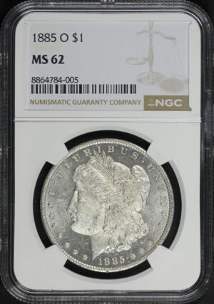 Obverse of this 1885-O Morgan Dollar NGC MS-62