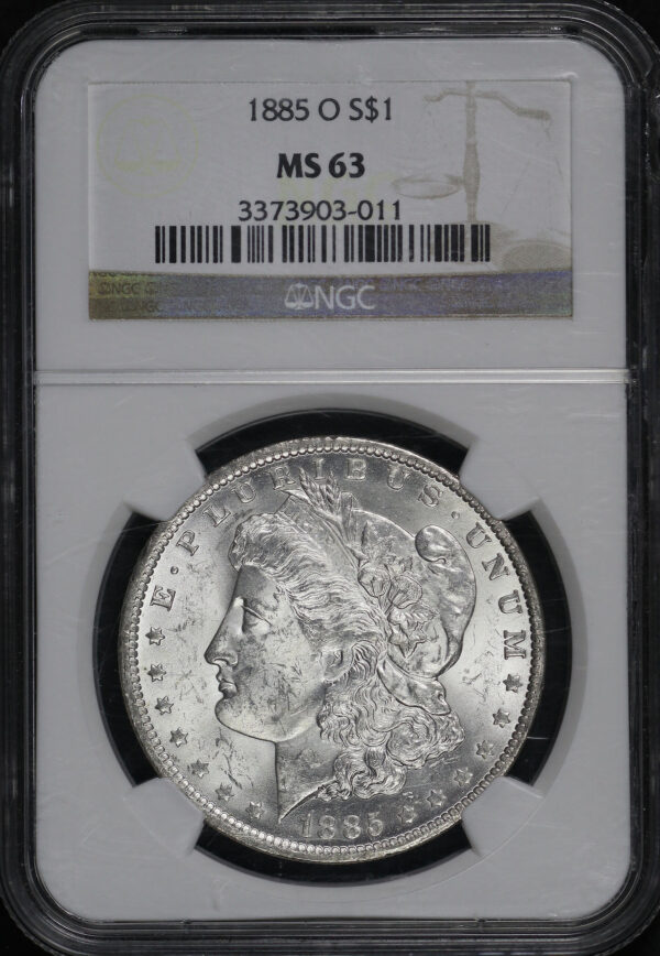 Obverse of this 1885-O Morgan Dollar NGC MS-63