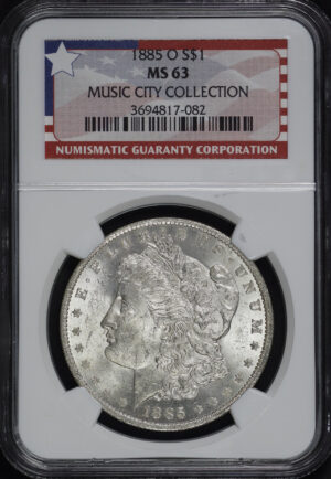 Obverse of this 1885-O Morgan Dollar NGC MS-63 MUSIC CITY COLLECTION