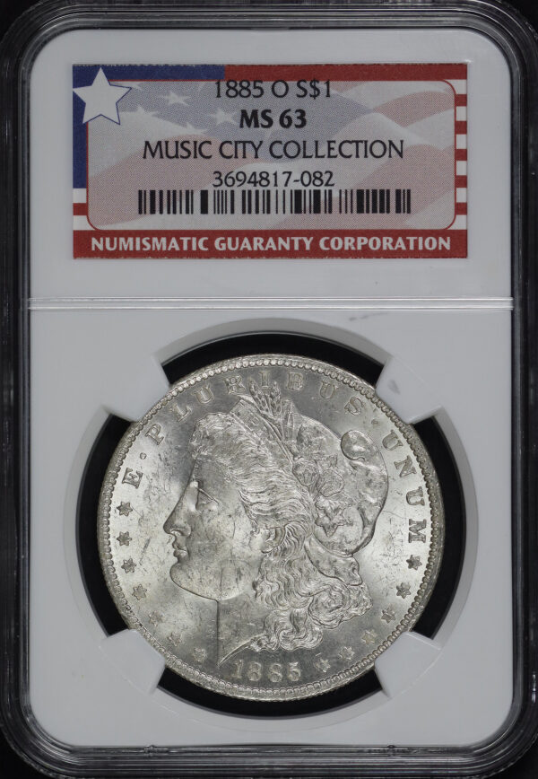 Obverse of this 1885-O Morgan Dollar NGC MS-63 MUSIC CITY COLLECTION