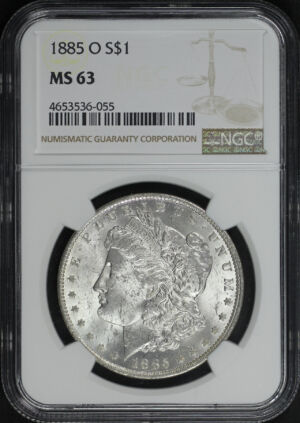 Obverse of this 1885-O Morgan Dollar NGC MS-63