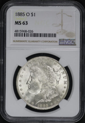 Obverse of this 1885-O Morgan Dollar NGC MS-63