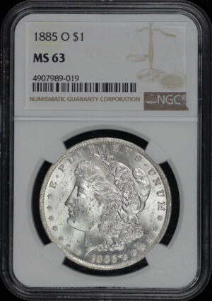 Obverse of this 1885-O Morgan Dollar NGC MS-63