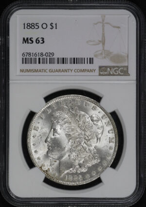 Obverse of this 1885-O Morgan Dollar NGC MS-63