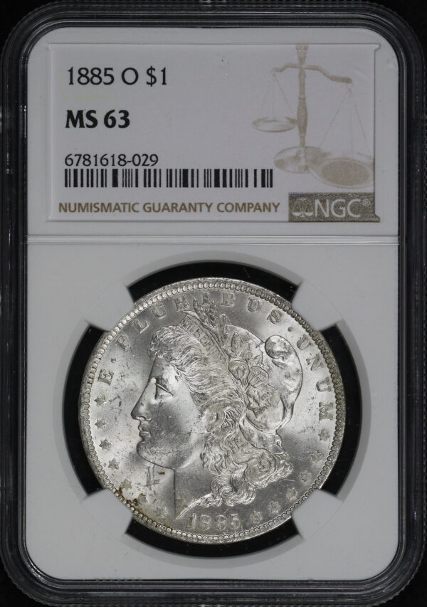 Obverse of this 1885-O Morgan Dollar NGC MS-63
