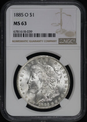Obverse of this 1885-O Morgan Dollar NGC MS-63