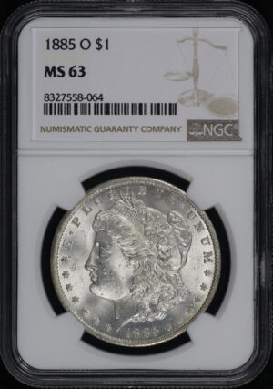 Obverse of this 1885-O Morgan Dollar NGC MS-63 – Teal & Sunset Hue Reverse Toning