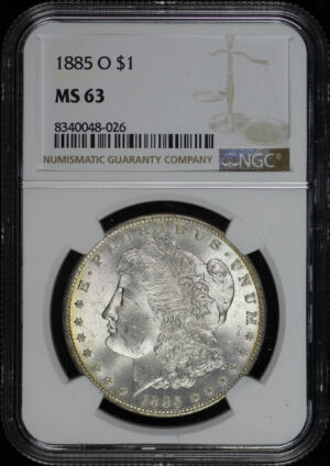 Obverse of this 1885-O Morgan Dollar NGC MS-63