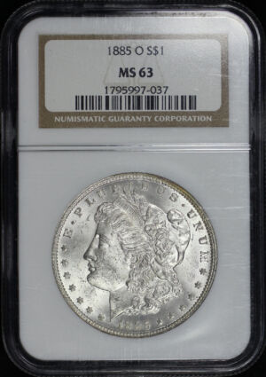 Obverse of this 1885-O Morgan Dollar NGC MS-63
