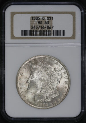 Obverse of this 1885-O Morgan Dollar NGC MS-63