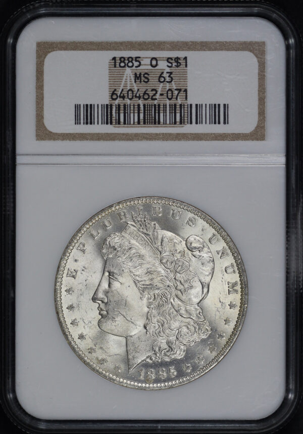 Obverse of this 1885-O Morgan Dollar NGC MS-63