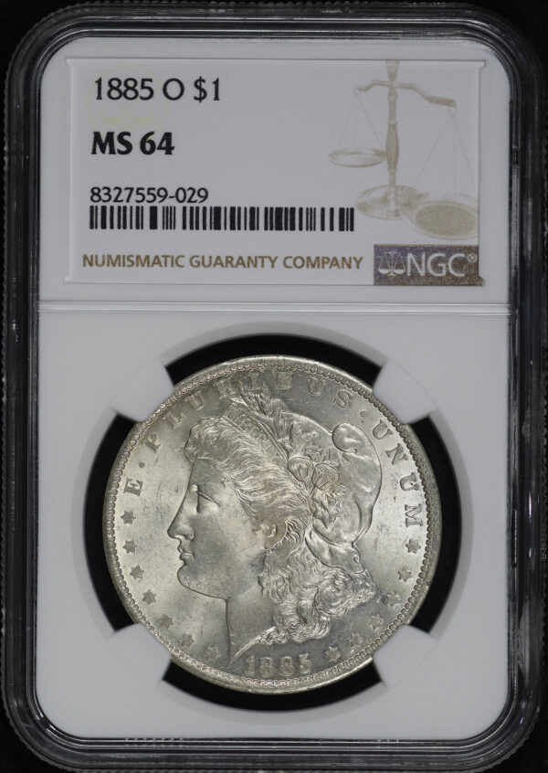 Obverse of this 1885-O Morgan Dollar NGC MS-64