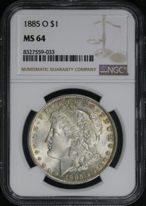 Obverse of this 1885-O Morgan Dollar NGC MS-64