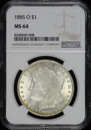 Obverse of this 1885-O Morgan Dollar NGC MS-64