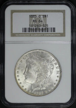 Obverse of this 1885-O Morgan Dollar NGC MS-64