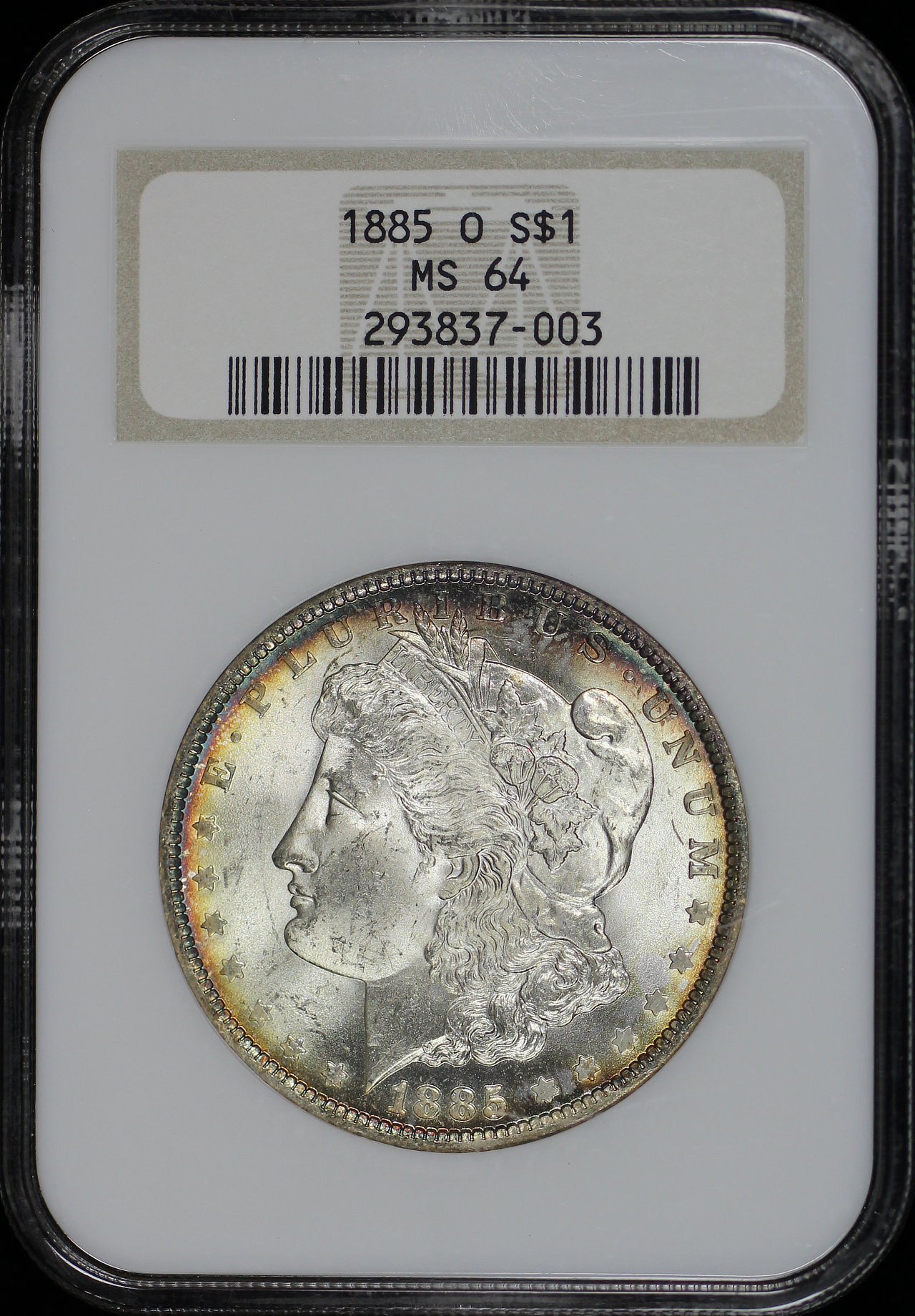 Obverse of this 1885-O Morgan Dollar NGC MS-64 Old Fatty Holder