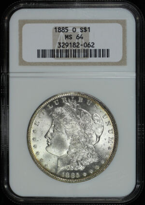 Obverse of this 1885-O Morgan Dollar NGC MS-64