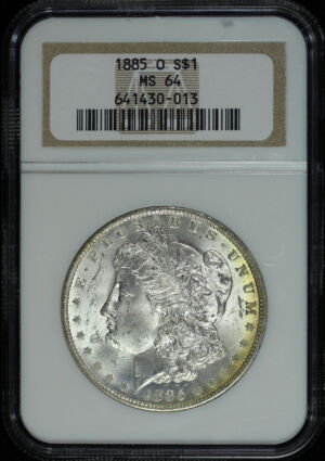 Obverse of this 1885-O Morgan Dollar NGC MS-64